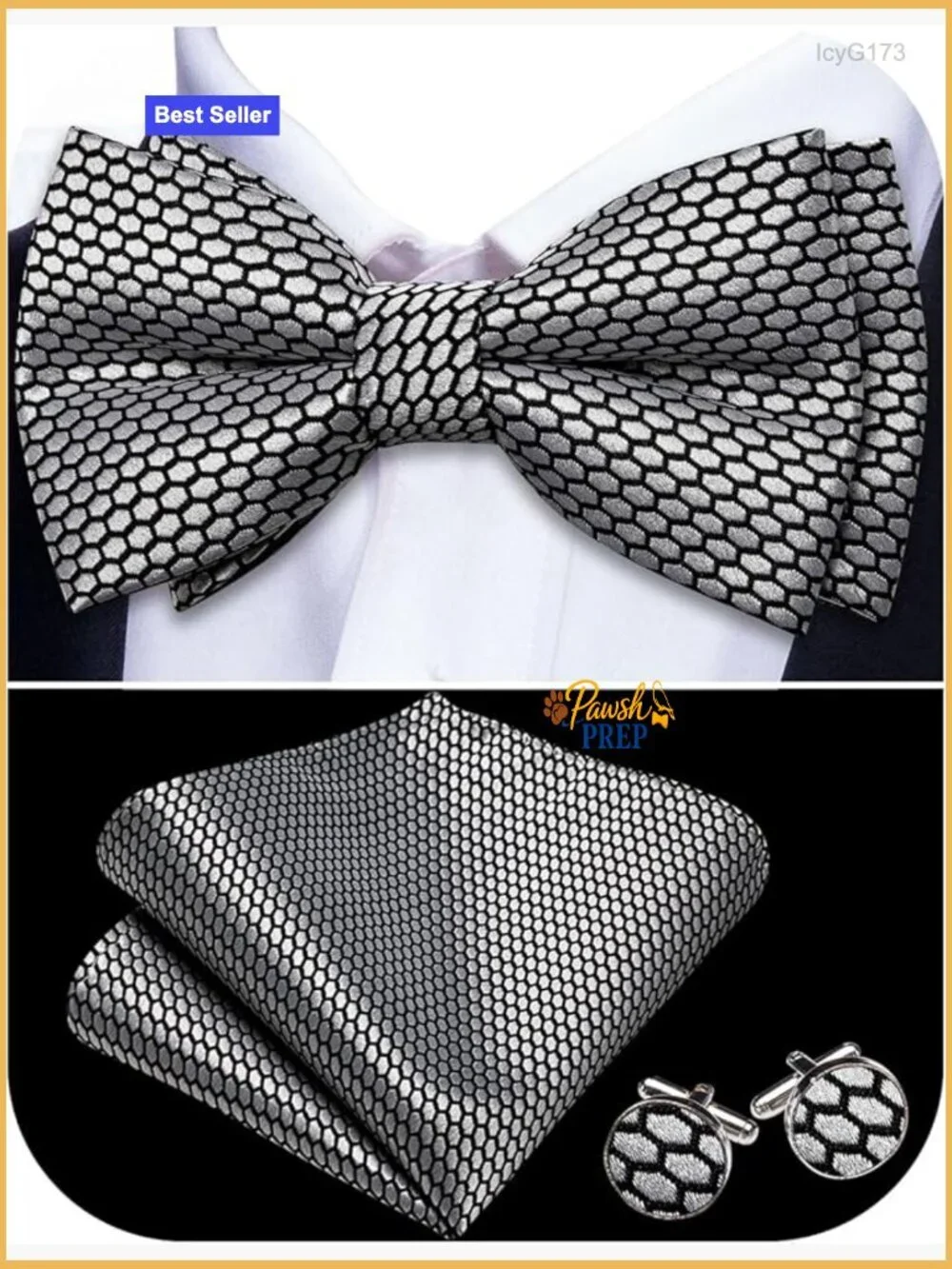 Men's Silk Blend Pre-Tied Bow Tie Set with Pocket Square Cufflinks Formal